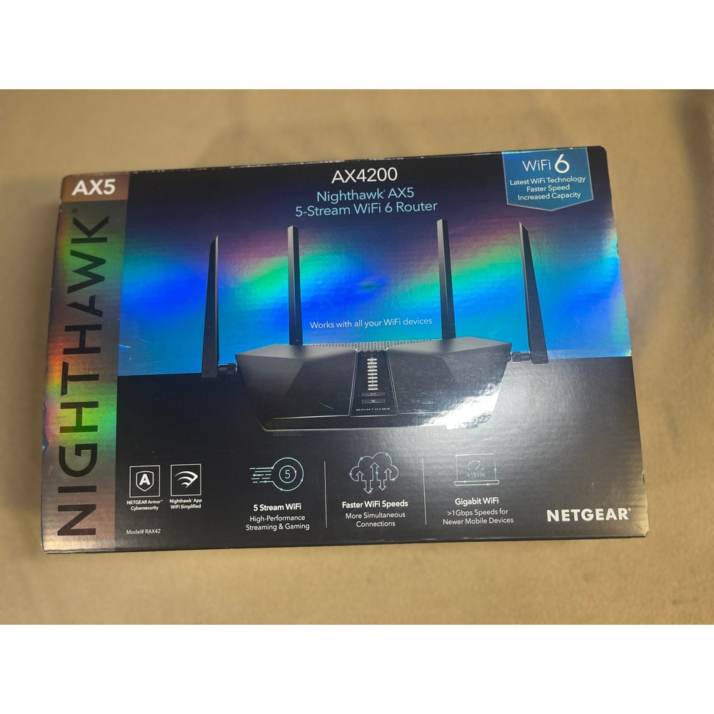 Netgear‎ Nighthawk AX5 AX4200 5-Stream WiFi 6 Router RAX42 Black